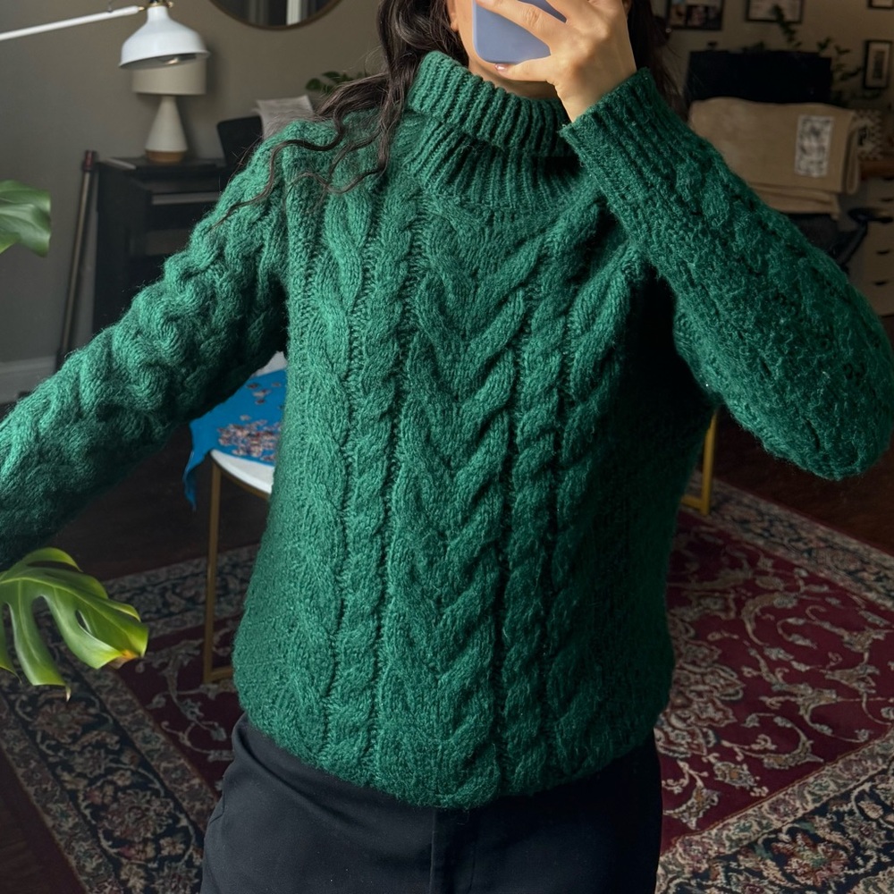 Emerald Cable Knit Turtleneck Sweater